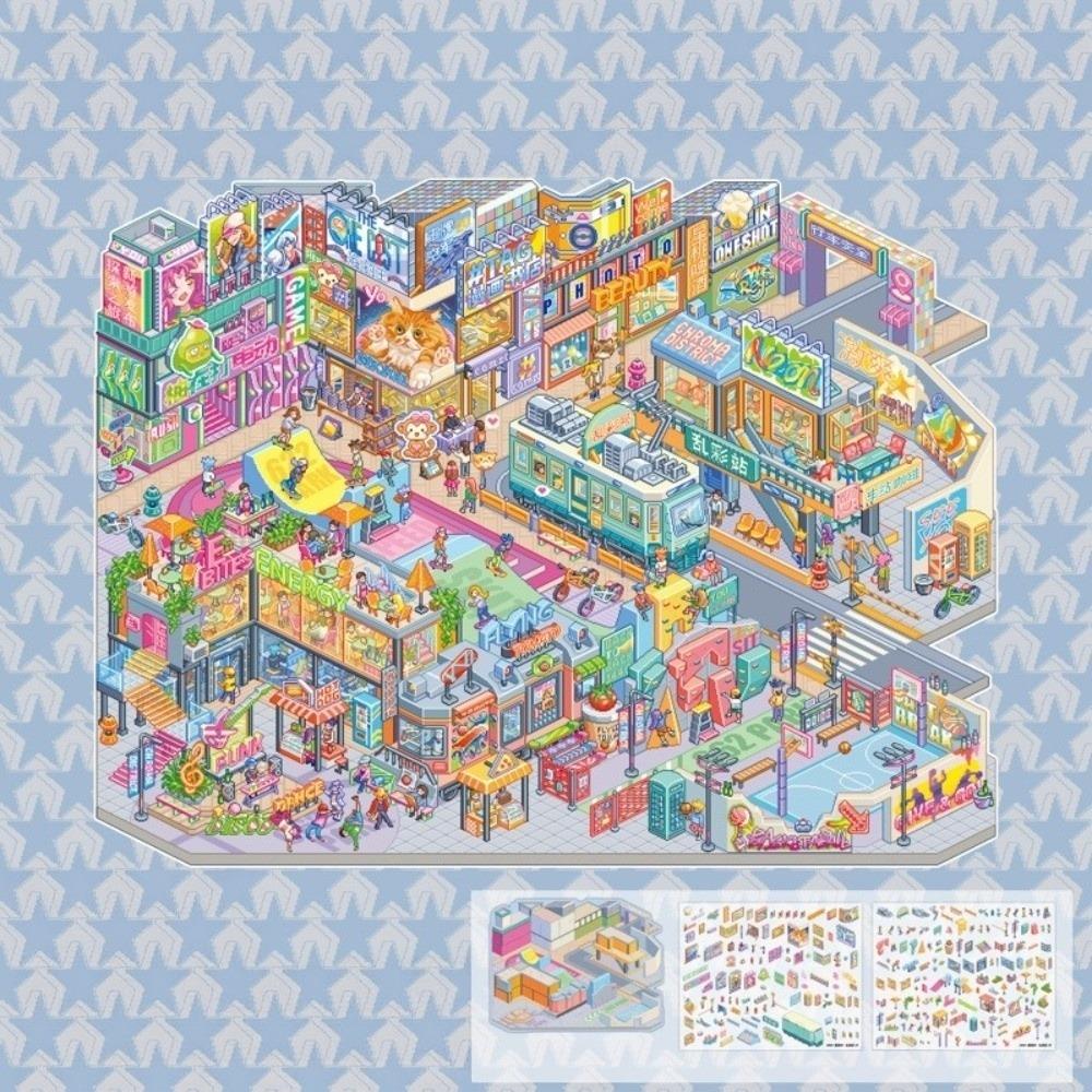 PET Die Cut Miniature Scene Stickers Pixel Art Scrapbook Sticker Cartoon Stickers For Fun Decor