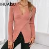 Women's Solid Colour Autumn & Winter Knitwear V-Neck Pullover Crossover Sweater
