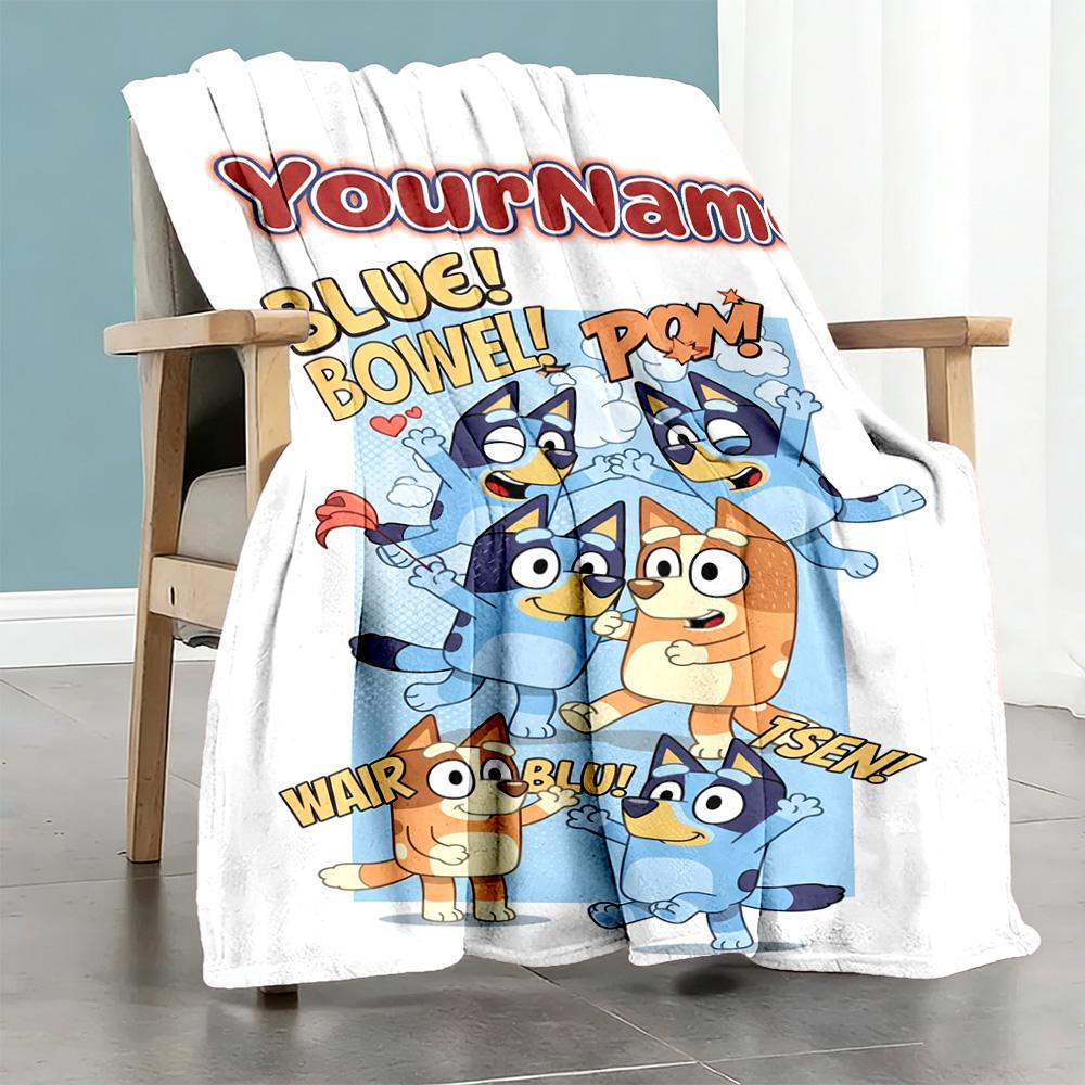 Bluey 126 Customize Your Name Blanket Gift Personalized Blanket Comfortable Throw For Living Room Home Decor Picnics Bedding Four Seasons Universal