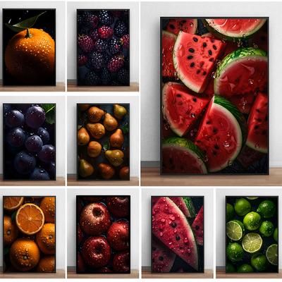 Вкусные фрукты, кухня, холст, картины, арбуз, банан, яблоко, лимон, постер, настенное искусство, HD изображение для декора интерьера, безрамное