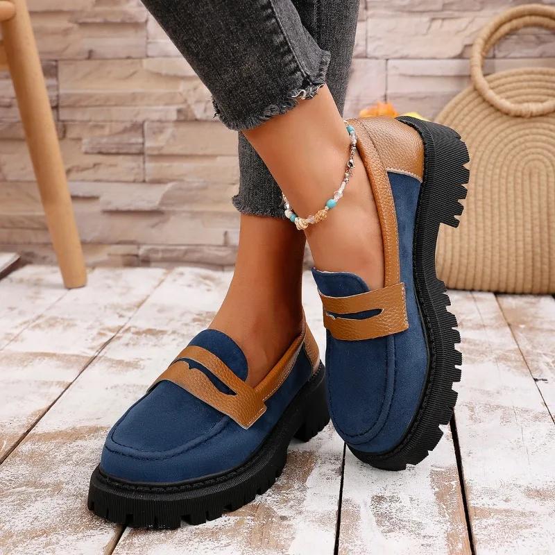 Женская обувь Лоферы Женские туфли на высоком каблуке Повседневные туфли-лодочки на платформе Женские разноцветные туфли с круглым носком и средним каблуком Slip on Женские