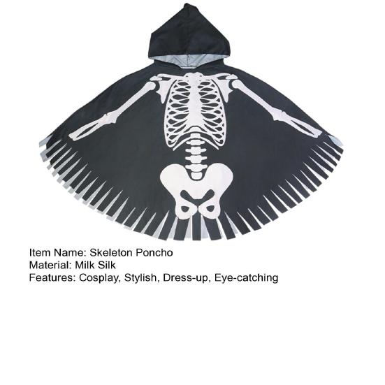 Halloween Skeleton Poncho Hooded Skeleton Cape Halloween Party Costume Cosplay Outfit for Kids Adults