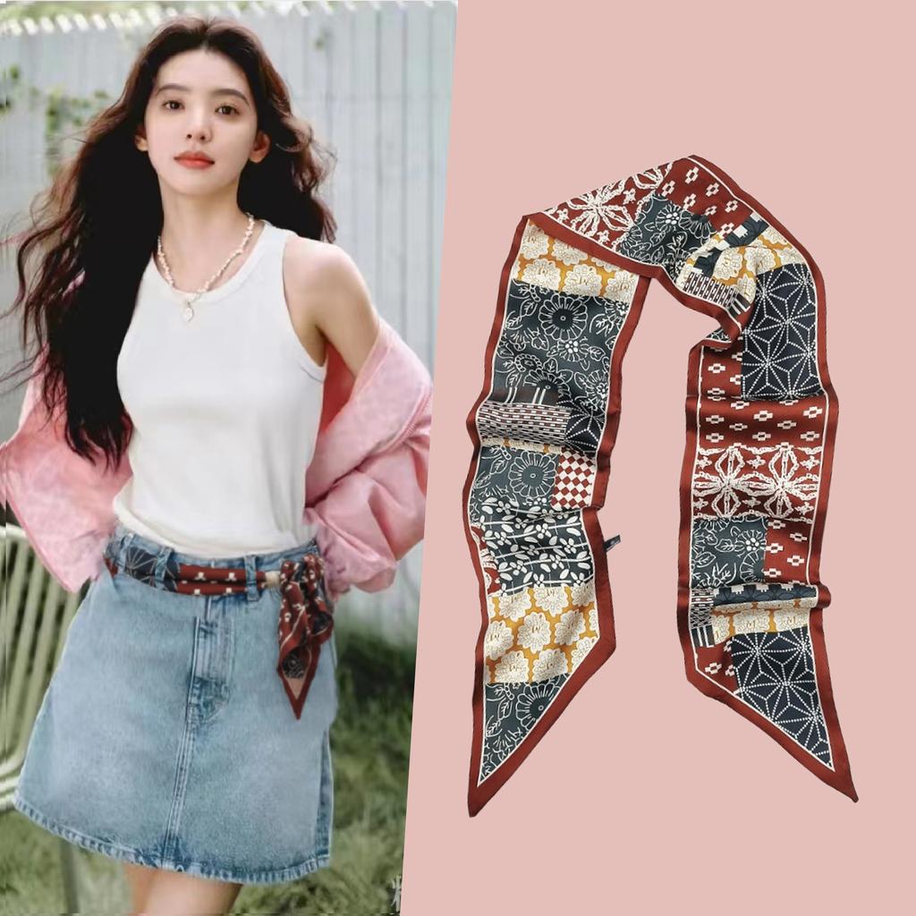Spring and Autumn Thin and narrow long silk scarves Women's Korean version Summer decoration with shirts, suits, scarves, headbands, streamers, tied b