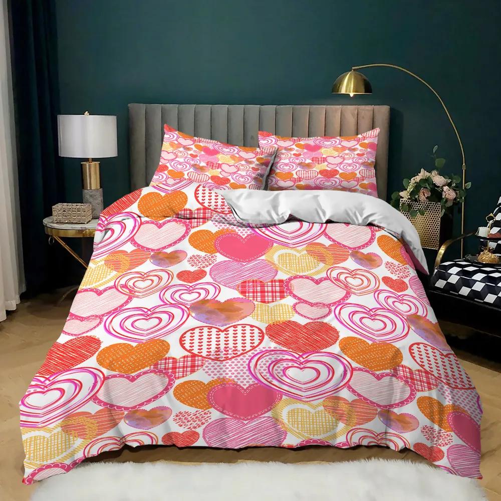 Comforter Love Heart Red Purple Rose Flower Bedding Set Comforter Valentine'S Day Present Couple Lover Bedroom