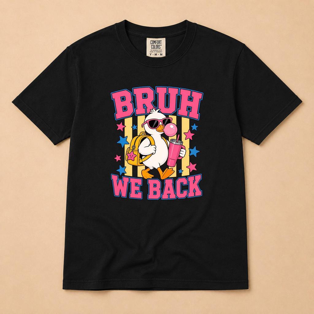 Bruh We Back Duck Youth Tee, Funny Back to School Student Shirt, Retro Kids Graphic, First Day School Gift, Comfort Colors Tee