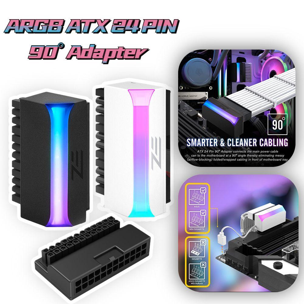 Mainboard ATX 24 Pin to 90 Degree ARGB Motherboard Power Supply Cable Power Plug Adapter  Desktop