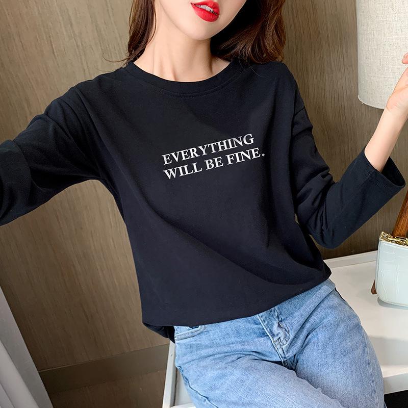 Женская свободная футболка с длинными рукавами из чистого хлопка — новинка сезона весна/осень 2024 г., утягивающий дизайн, закрывающий живот