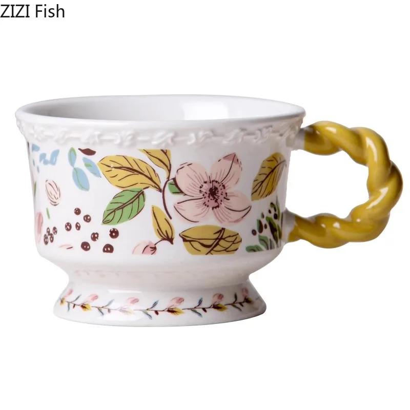Cute Floral Lace Mug Ceramic Cup&saucer Dining Table Coffee Cup Milk Tea Mugs Afternoon Tea Teacup Fruit Juice Container