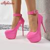 Fashion Aphixta Baby Pink 2cm Belt Buckle Pimp Party Disco Dance Pumps Women 5.5cm Platform 16cm High Thin Heels Shoes Super Big Size 50