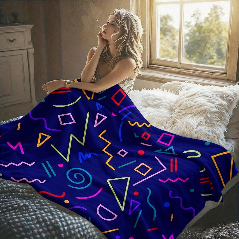 Memphis Geometric Shapes Flannel Blanket Warm Soft Halloween Christmas Decorative Couch Warm Cozy All-Season Gift