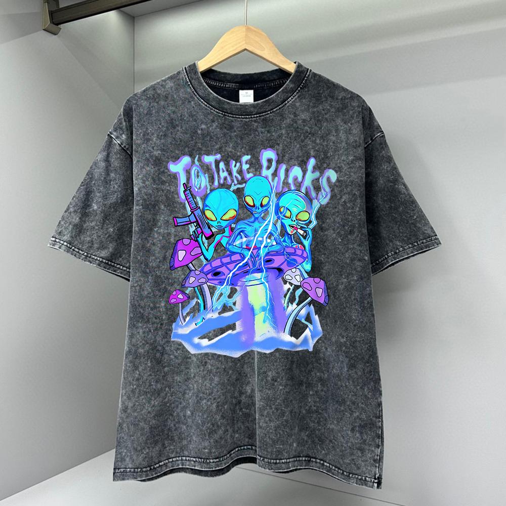 To Take Risks Funny Alien Ufo Letter Graphic Men Tops Fashion T Shirt Cotton Loose T-Shirt Casual O-Neck Clothes