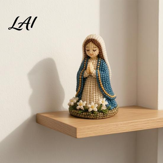 Beadwork Home Decor DIY Christian Beading Kit Cute 4-Pack Tiny Beaded Jesus/Mary Craft Handmade Mini Faith Beads with Instruction for Beginners
