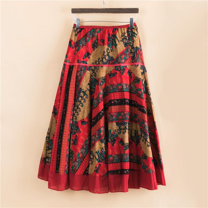 Spring Summer Fashion Women's Cotton Linen High Waist Slim Half Length Temperament Check Print Swing Skirt Plus Size