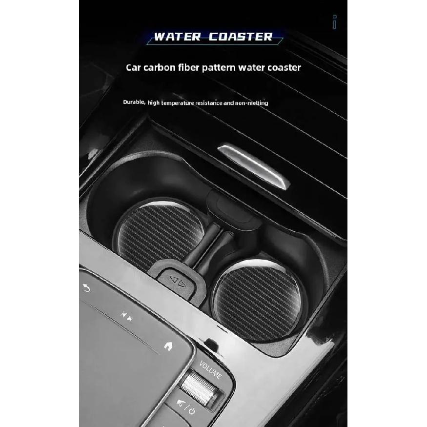 Car 5D Carbon Fiber High brightness Print Coaster, PVC Rubber Anti-slip Pad Car Cup Holder Mat, For Car Interior Decoration