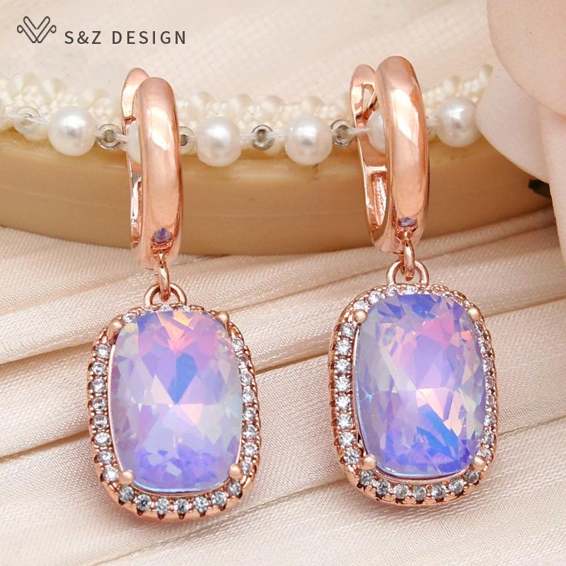 Модные элегантные прямоугольные серьги-капли с кристаллами для женщин, свадебные украшения из розового золота с кубическим цирконием