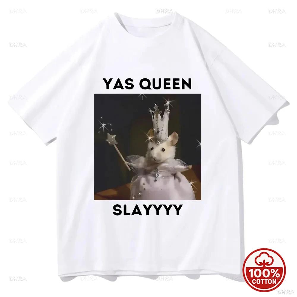 Смешная футболка с принтом Yas Queen Slayyyy Rat, забавная шутка, юмор, мем, летняя, унисекс, Cuteсore, модная, повседневная футболка, топы