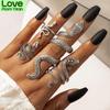 4pcs /Set Vintage Snake Shape Rings For Women Men Gothic Silver Color Animal Exaggerated Metal Alloy Finger Ring Sets Jewelry