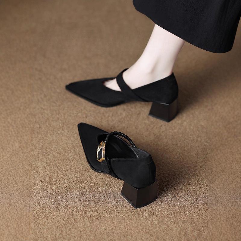 Французские ретро туфли Мэри Джейн на высоком каблуке - Изысканный стиль Весна/Осень 2025 для женщин с острым носком, идеально подходят к юбкам.