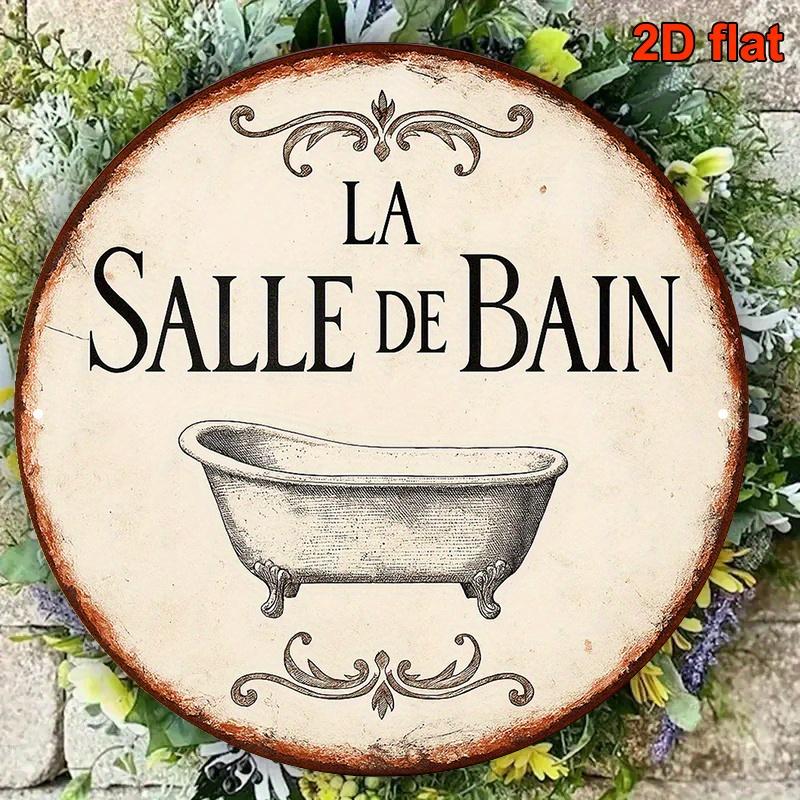 A Round Aluminum Sign Measuring X cm Featuring a Vintage Plaque Related to La Salle De Bain Perfect for Decorating