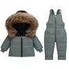 Baby Down Jacket with Real Raccoon Fur Collar, Thickened Coat, Cold-proof Suit, Detachable Crotch Overalls