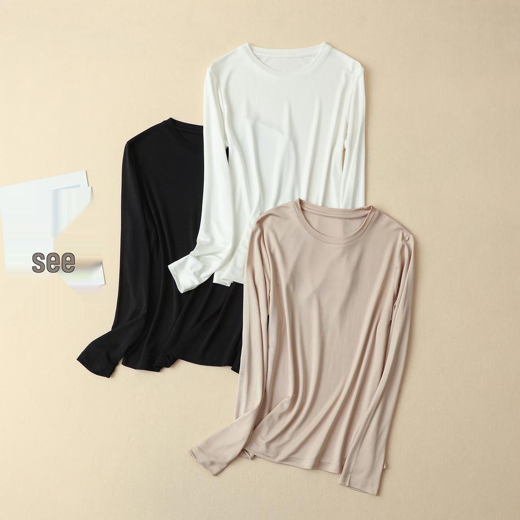 Women's Heavyweight Mulberry Silk Long Sleeve Top - Warm 160g, Small Round Neck, Perfect for Autumn/Winter