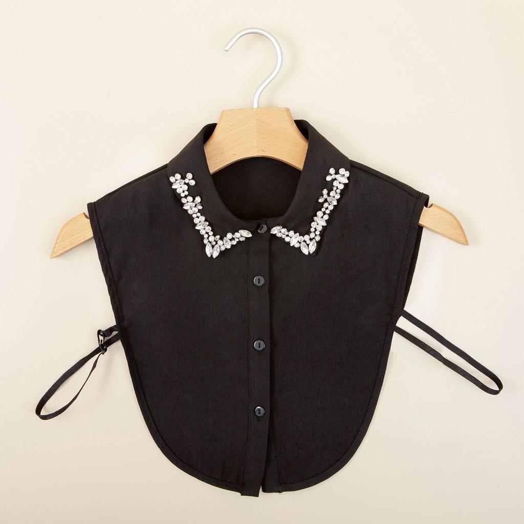 Women's Rhinestone Faux Collar Chiffon Blouse M