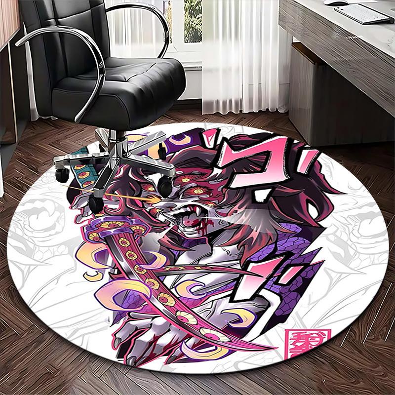 1pc Anime Demon Slayer Design Round Carpet - Office Chair Mat, Non-Slip Rug for Home Decor, Seasonal Gift, Suitable for Office, Living Room, Bedroom,