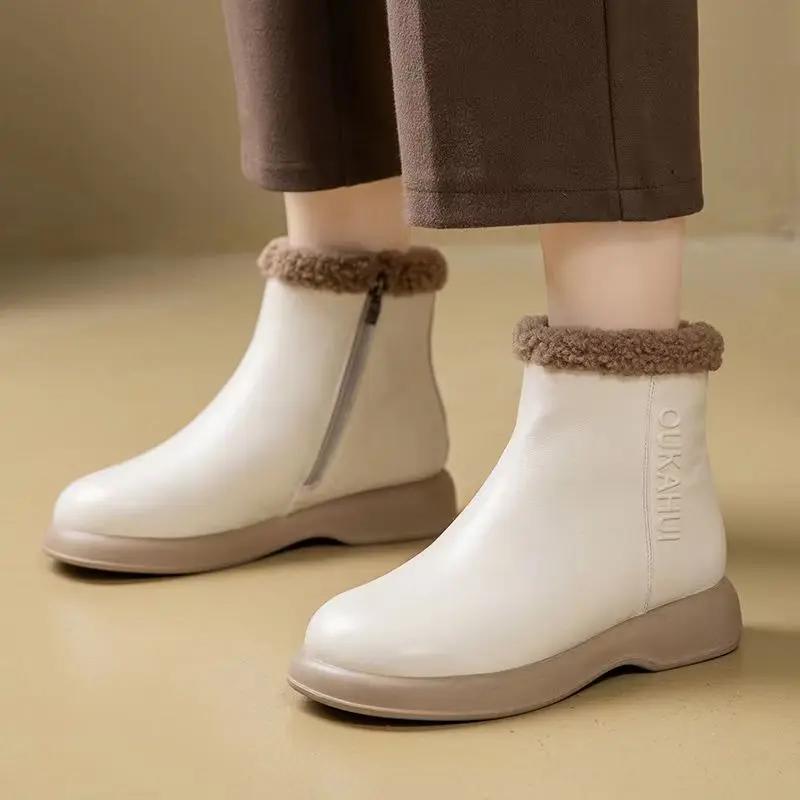 Женские зимние ботинки с круглым носком, элегантные, на среднем каблуке, женская обувь, ботильоны из искусственной кожи, весна 2024, тренд, предложение, осенняя обувь, слип-работа