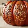 Retro Halloween Prop Light-Up Gourd Decoration, LED Twinkling Pumpkin Lantern, Resin Decorative Porch Figurine Ornament for Fall Indoor Outdoor
