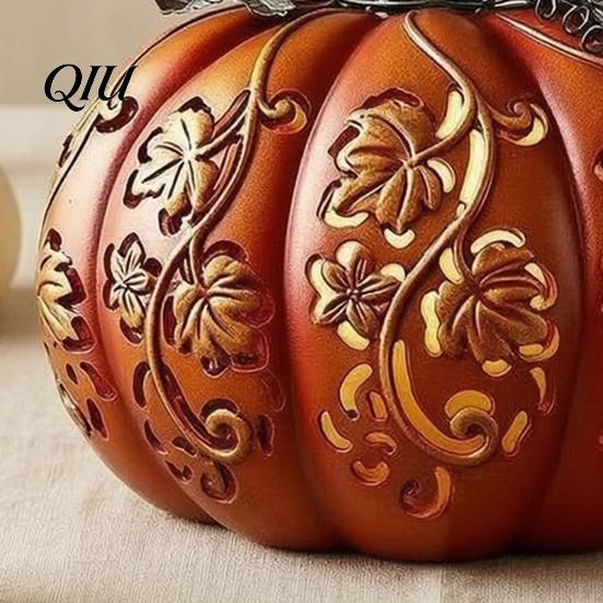 Retro Halloween Prop Light-Up Gourd Decoration, LED Twinkling Pumpkin Lantern, Resin Decorative Porch Figurine Ornament for Fall Indoor Outdoor
