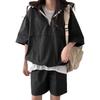 2 Pcs/Set Women Hoodie Shorts Set Half Zipper Hooded Three-quarter Sleeve Loose Big Pocket