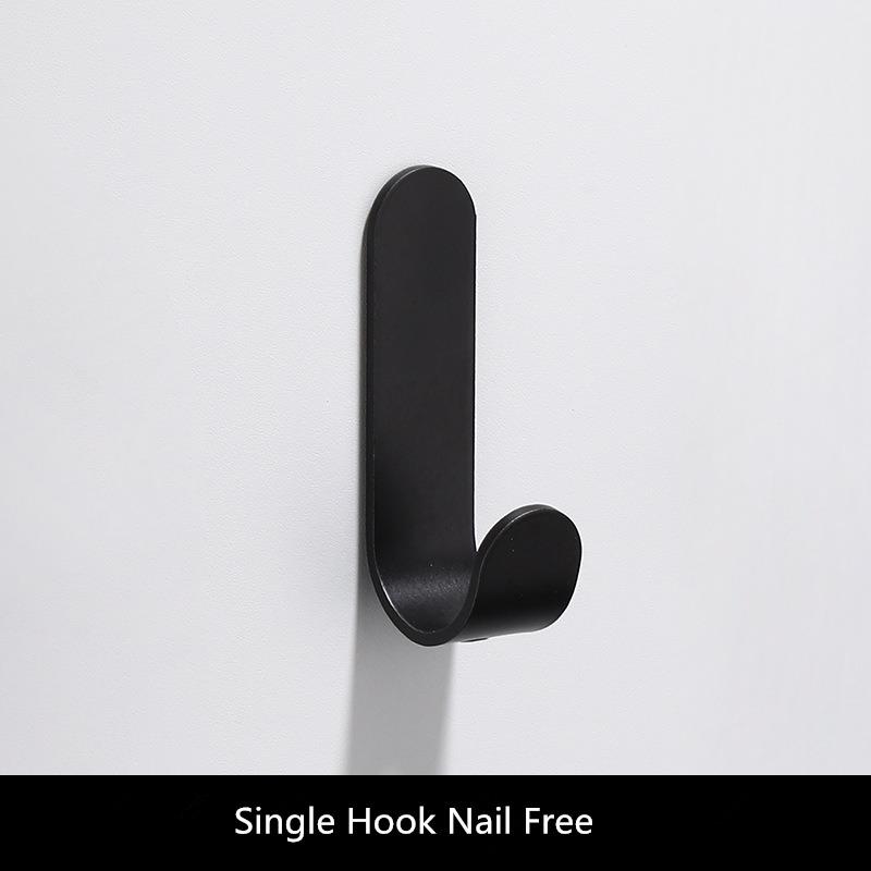 Крючок для одежды, вешалки, черный настенный крючок, без гвоздей, ключ, пальто, сумка, шляпа, вешалка, алюминиевые крючки для халата для домашней ванной комнаты