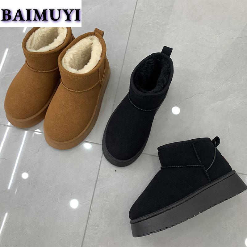 Ботильоны на платформе с плоскими каблуками, женские зимние ботинки из хлопка и меха, зима 2025 года, модная теплая повседневная обувь из замши, женский бренд Botas Mujer