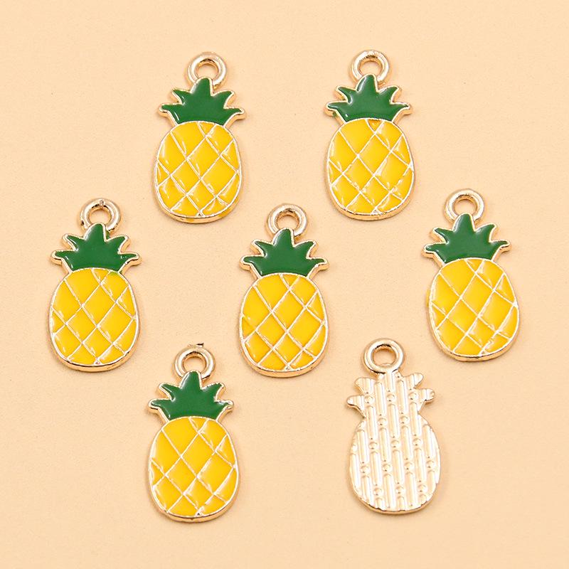 Fruit-Themed Alloy Drip Oil Pendants: Pineapple, Banana, Mango Charms for DIY Jewelry - Bracelets & Earrings, 4 Styles.