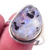 Натуральный Радужный Лунный Камень Драгоценный Камень Ручной Работы Серебряное Кольцо 925 пробы S.10 i2f03
