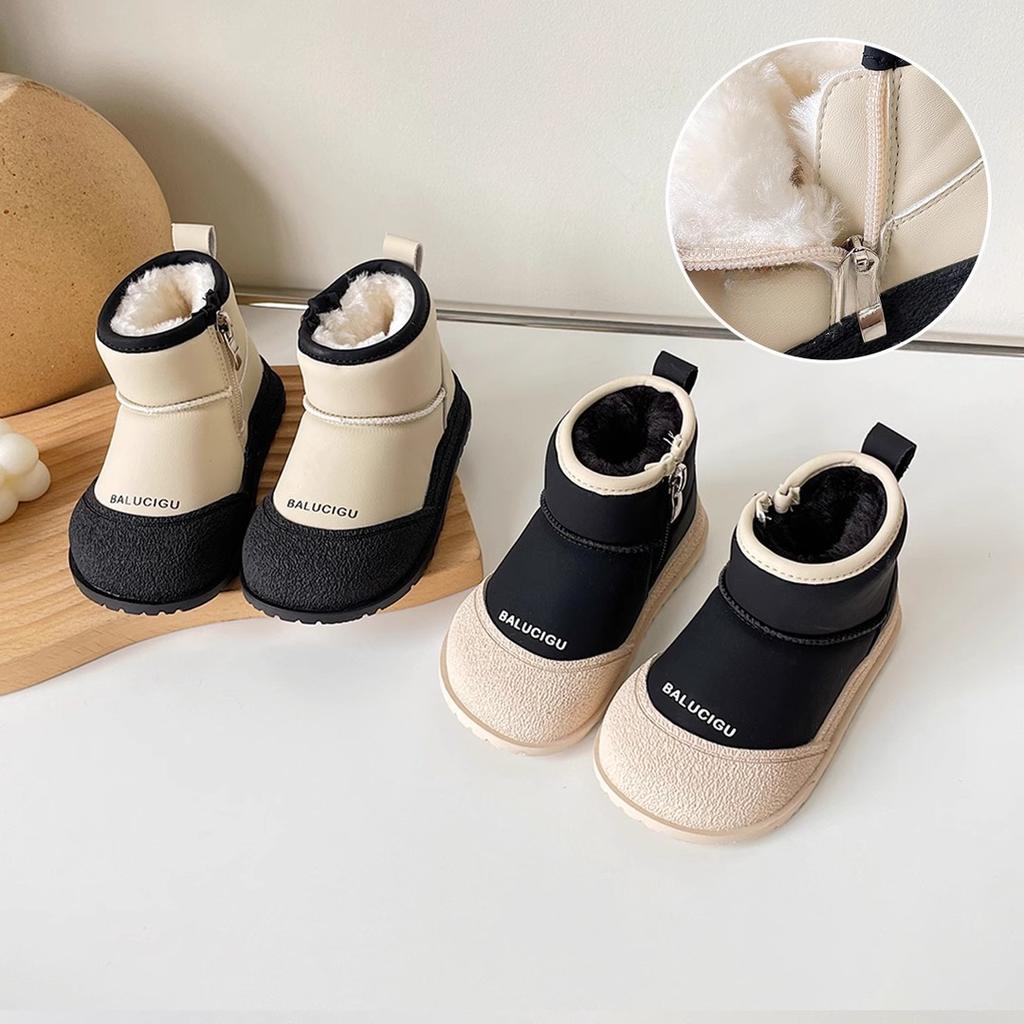 Children Snow Boots Girls Fashion Thick Plush Winter Fur Boots Boys Patchwork Toe Protection Casual Boots