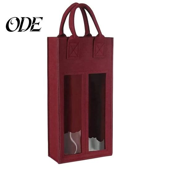 Glass Bottle Packaging Bag Double Wine Carrier with Portable Handle Shockproof Heavy Duty Storage Felt Reusable Champagne Beer Tote Handbag