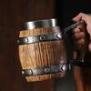 1pc Wooden-Barrel Beer Mug–21oz Viking Cool Coffee Mug Stainless Steel Tankard Cup Viking Gift for Men Viking Norse Decor