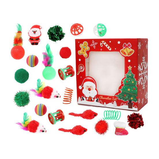 1 Set Christmas Cat Toys Interactive Teaser Wand Rattle Ball Feathered Plush Mice Cat Entertainment Toys for Indoor Cats Kittens Exercise Holiday Gift