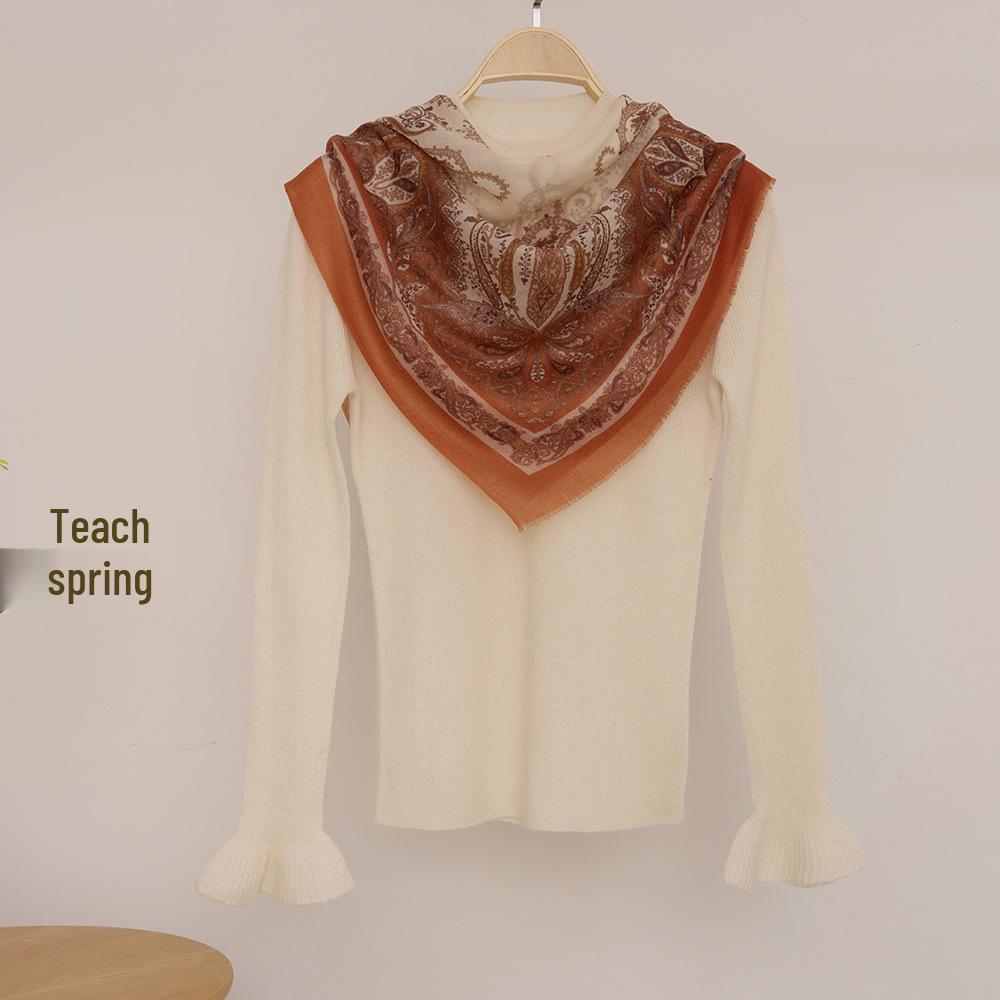 Water-Soluble Cashmere Scarf: Lightweight Square Shawl for Summer & Air-Conditioned Comfort