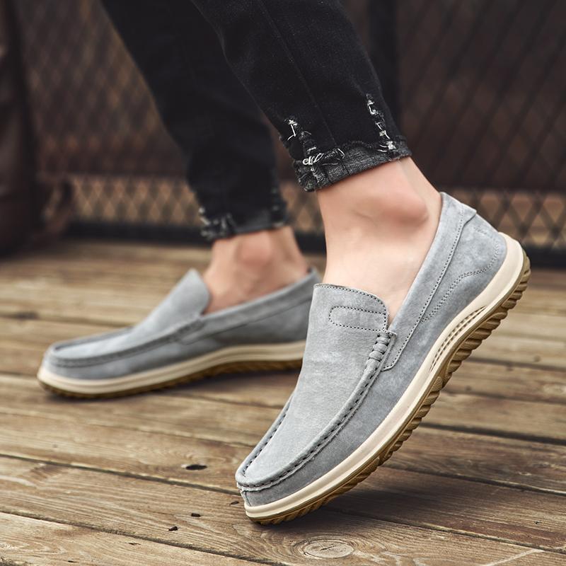 Fashion Retro Men's Top Layer Pigskin Handmade Bean Shoes Fashionable Autumn Men's Handmade Sewing Comfortable Sports and Leisure Shoes