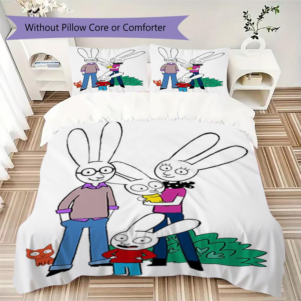 Simon the Rabbit Pattern Bedding uilt Set uilt Cover Pillowcase Home Decoration Birthday Gift (1 * duvet cover + 2 * pillowcase without core)157