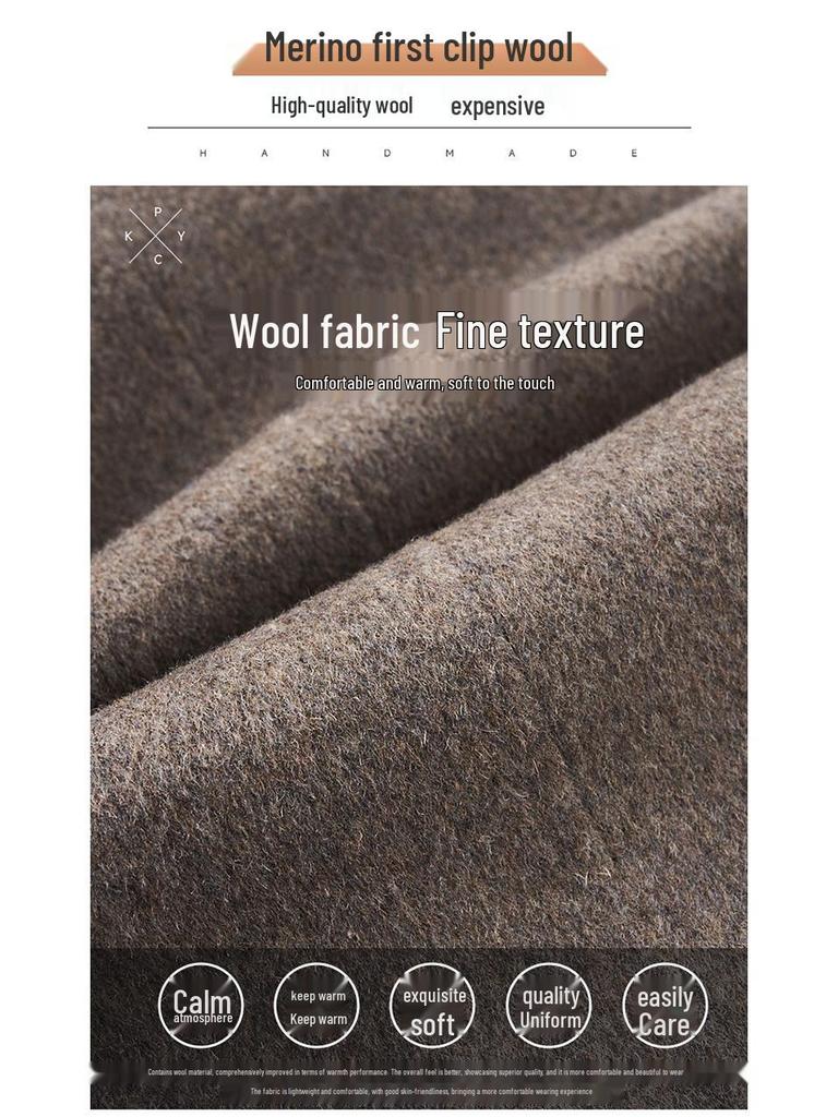 Мужское пальто средней длины премиум-класса из кашемира со съемной пуховой подкладкой и воротником-стойкой для осени/зимы.