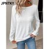 Женская модная повседневная блузка-рубашка JPNTKY, однотонная, с принтом, с круглым вырезом, с длинным рукавом