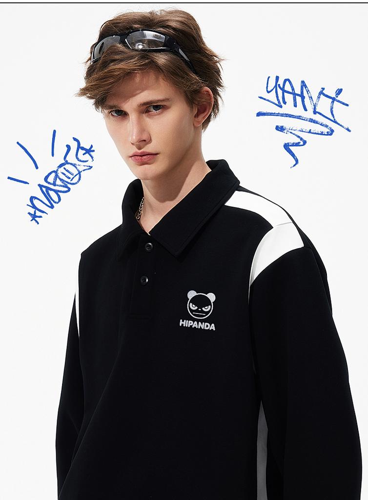Hello Hipanda, Panda Trendy Brand Waffle Cross Shoulder Personalized Collar Hoodie, Color Contrasting Top
