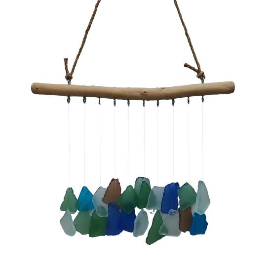 Sea Glass Wind Chime for Outside Handmade Coastal Style Blue Seaglass Art for Indoor Outdoor Garden Home Decor Housewarming Gift for Women