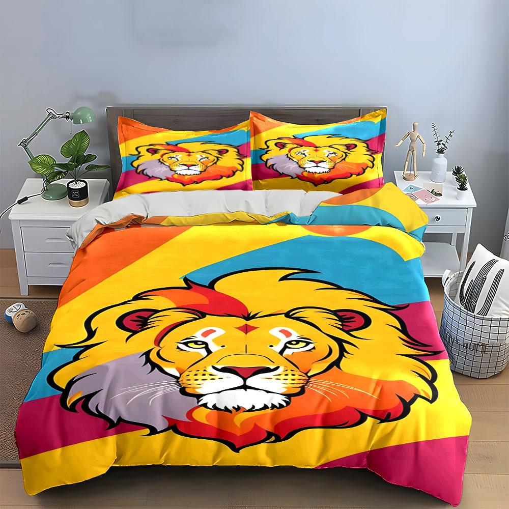 Colorful lion face motif. Bedding sets Duvet cover sets Duvet covers Pillowcases(1*Duvet Cover 2*Pillowcases without duvet insert)