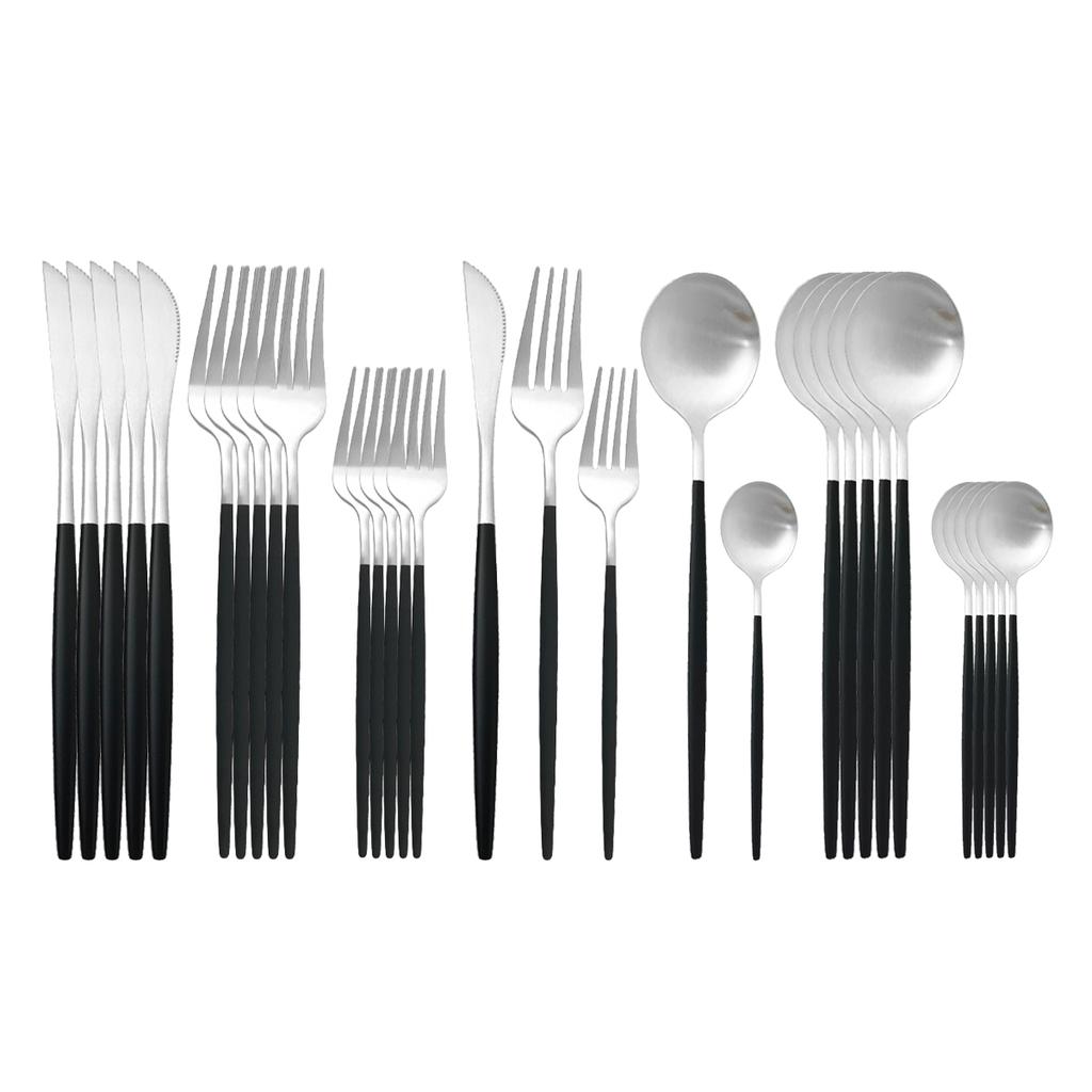 30Pcs Matte Black Gold Cutlery Set Stainless Steel Dinnerware Knife Dessert Fork Spoon Dinner Silverware Party Tableware Set