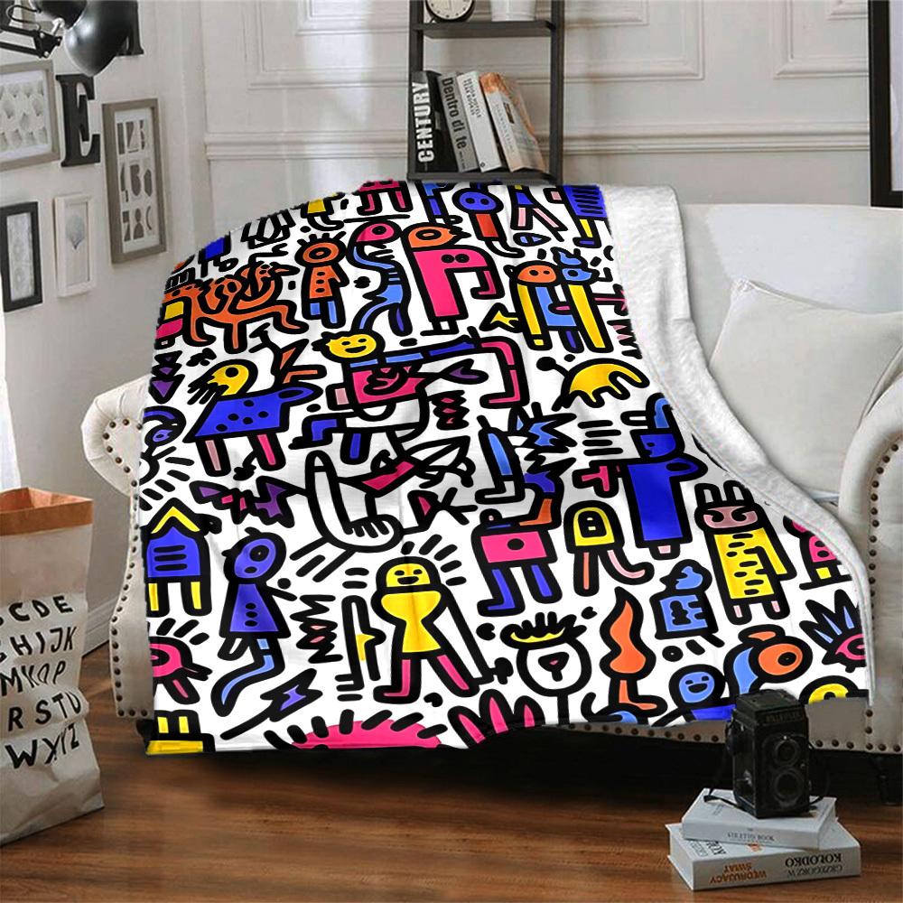 1pc Colorful Characters Blanket Warm, Cozy, And Soft, Suitable for Sofas, Beds, Cars, And Office Use.Perfect for Camping And Travel, Making It a Great