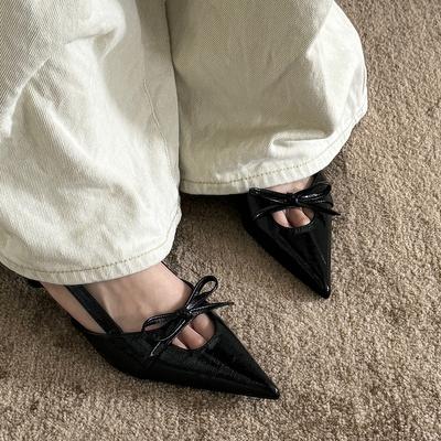 Версия из овчины~ Французские сандалии с закрытым носком, женские туфли-лодочки на шпильке с острым носком, красивый бант, туфли-кошечки и Мэри Джейн